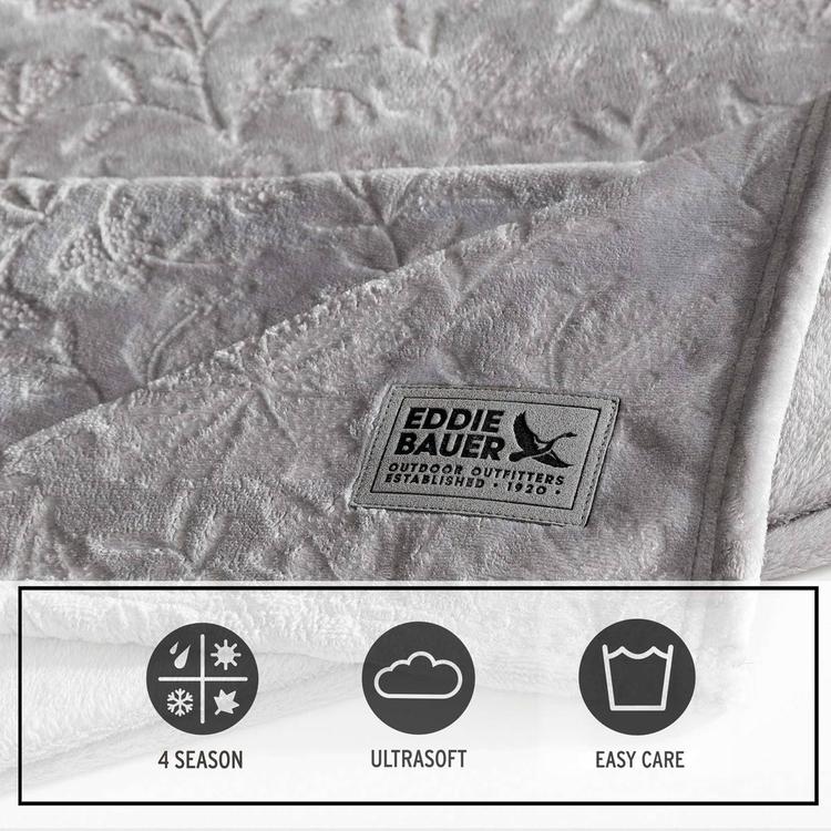 Eddie Bauer Woodblock Floral Plush-Fleece Throw