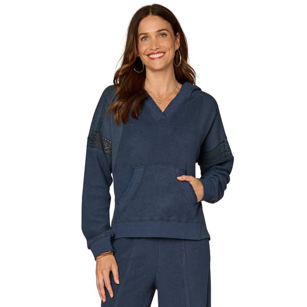 Womens Democracy Long Sleeve V-Neck Mixed Media Hoodie