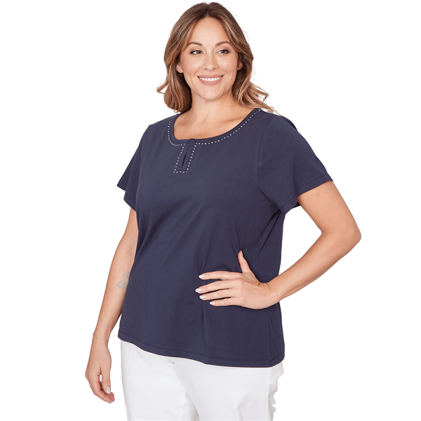 Plus Size Hearts of Palm Smooth Sailing Studded Keyhole Blouse