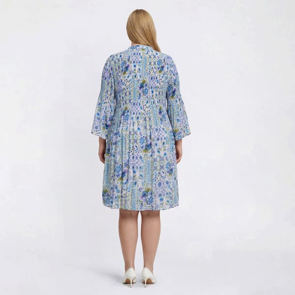 Plus Size Emma & Michele Floral Pleated Keyhole Neck A-Line Dress