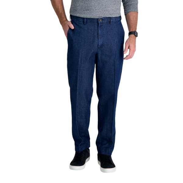 Mens Haggar&#40;R&#41; Stretch Denim Trouser Classic Fit Flat Front Pant - image 