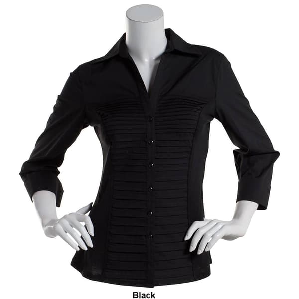 Womens Zac &amp; Rachel 3/4 Sleeve Rib Inserts Casual Button Down