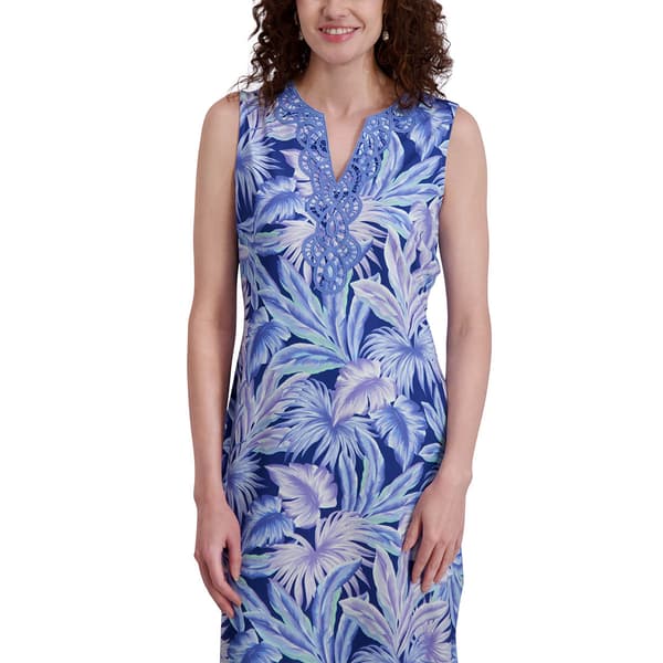 Womens Stella Parker Sleeveless Tropical Leaf UPF Midi Dress