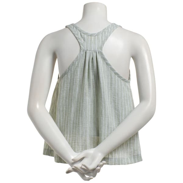 Juniors No Comment Striped Linen Flowy Double Strap Tank Top