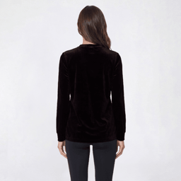 Womens AK Anne Klein Long Sleeve Button Neck Velvet Blouse