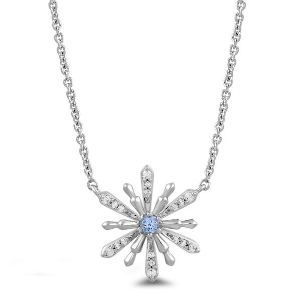 Enchanted Disney&#40;R&#41; Sterling Silver & Aquamarine Snowflake Necklace - image 
