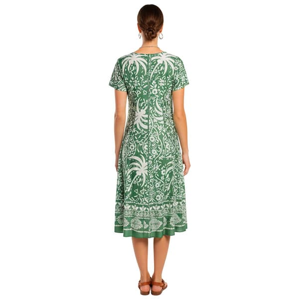 Womens Sami & Jo Short Sleeve Floral Beaded Neck A-Line Dress