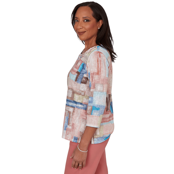 Womens Alfred Dunner Camden Market 3/4 Sleeve Color Block Blouse