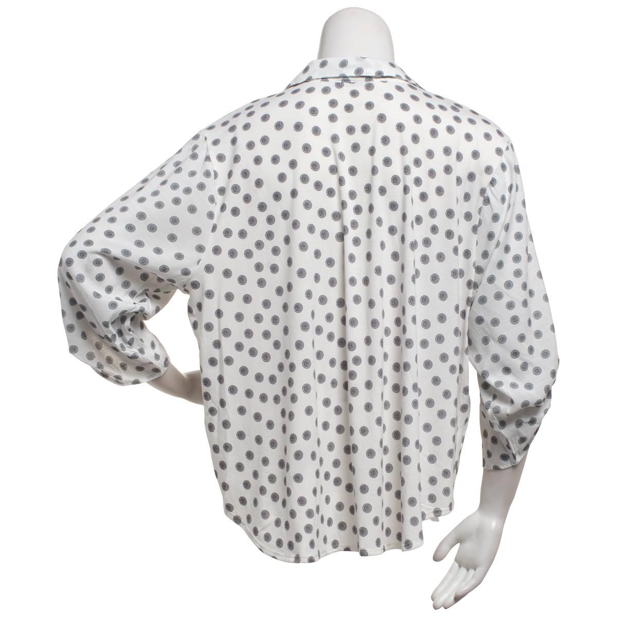 Plus Size Notations 3/4 Roll Tab Sleeve Dot Casual Button Down