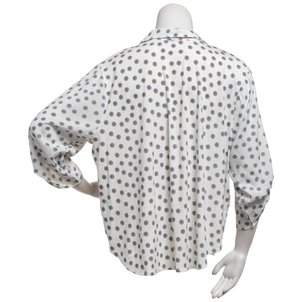 Plus Size Notations 3/4 Roll Tab Sleeve Dot Casual Button Down