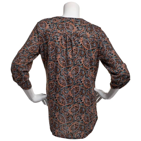 Womens Notations 3/4 Sleeve Paisley Pintuck Yoke Blouse