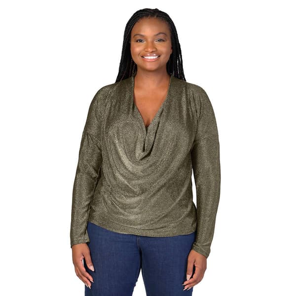 Plus Size 24/7 Comfort Apparel Cowl Neck Shimmery Fabric Top