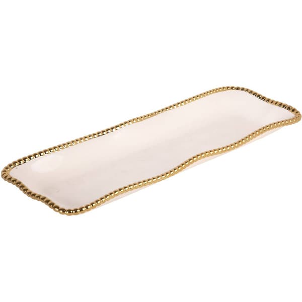 Home Essentials 18x8 White Rectangle Gold Edge Serving Tray - image 
