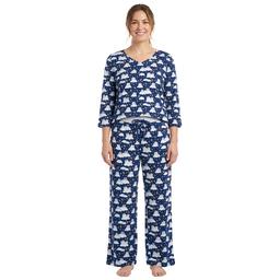Plus Size Pillow Talk 3/4 Sleeve Cats/Clouds Wide Leg Pajama Set