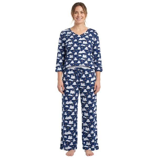 Plus Size Pillow Talk 3/4 Sleeve Cats/Clouds Wide Leg Pajama Set