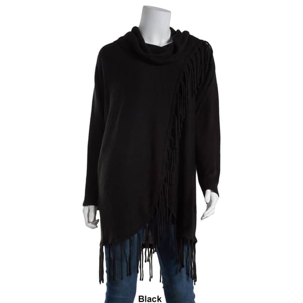Plus Size Birch Long Sleeve Cowl Neck Fringe Trim Sweater