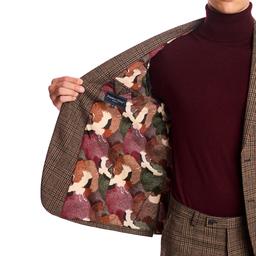 Mens Paisley & Gray Plaid Peak Suit Jacket - Teal/Brown