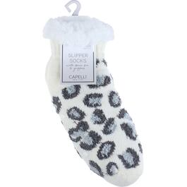 Womens Capelli New York Leopard Knit Slipper Socks