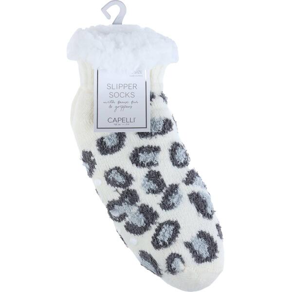 Womens Capelli New York Leopard Knit Slipper Socks - image 