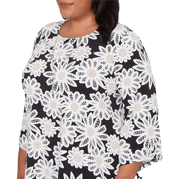 Plus Size Alfred Dunner Classics 3/4 Sleeve Daisy Floral Blouse
