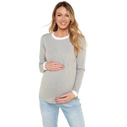 Maternity Times Two Long Sleeve Tipped Trim Scoop Neck Tee