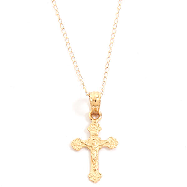 Kids Yellow 14kt. Gold Small Crucifix Necklace - image 