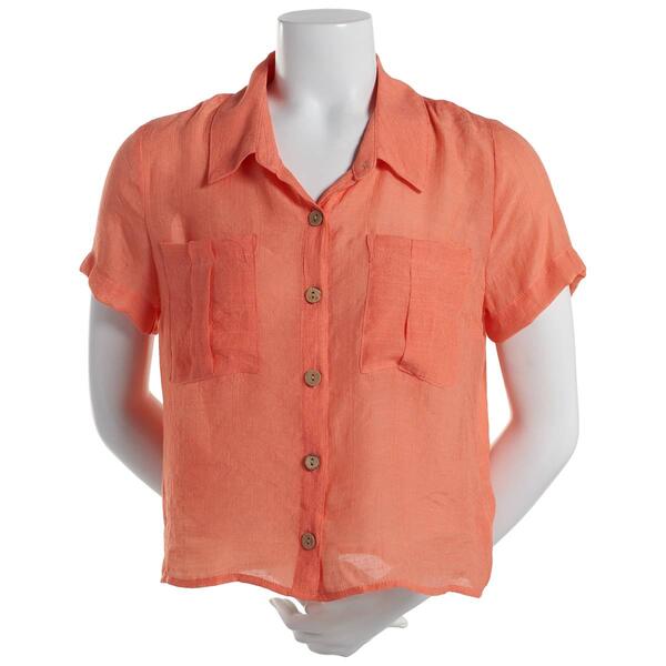Juniors A. Byer Coral Grove Relaxed Casual Button Down - image 