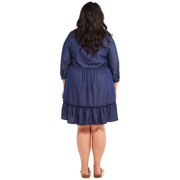 Plus Size Mlle Gabrielle Faux Denim Babydoll Shirtdress