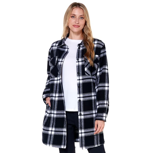 Plus Size da-sh 35in. Long Sleeve Plaid Shacket - Black/White - image 