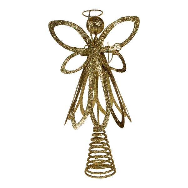 Kurt Adler 12in. Gold Glitter Metal Angel Treetop - image 