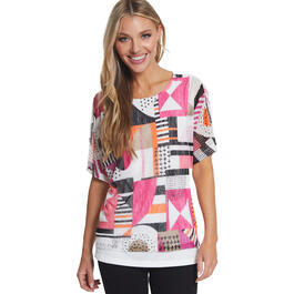 Womens Multiples 3/4 Dolman Sleeve Graphic Print Top