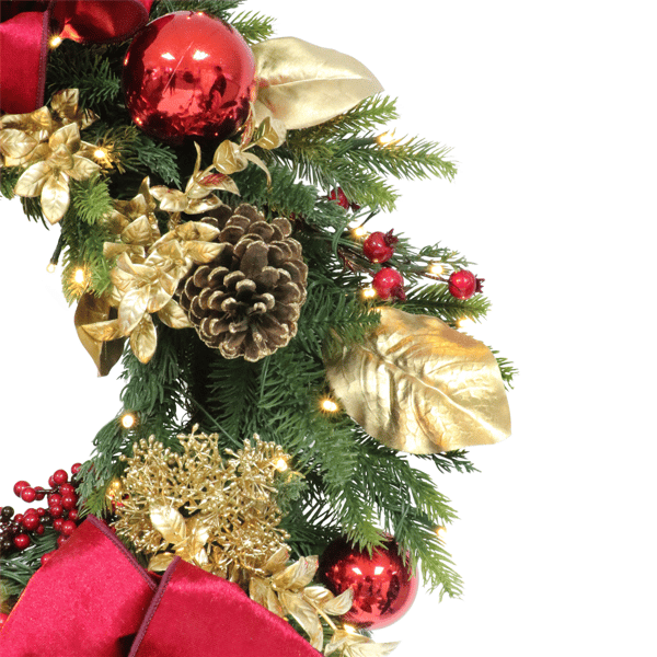 Puleo Internatioanl Pre-Lit Red & Gold Adorned Christmas Wreath
