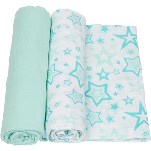 MiracleWare(R) Swaddle Blankets - Aqua Stars - image 