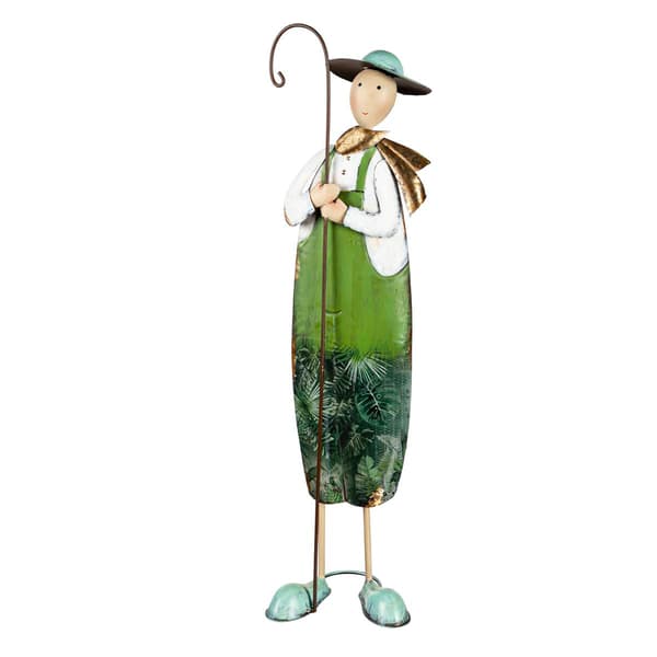 Evergreen Metal Farmer with Lantern Statuary