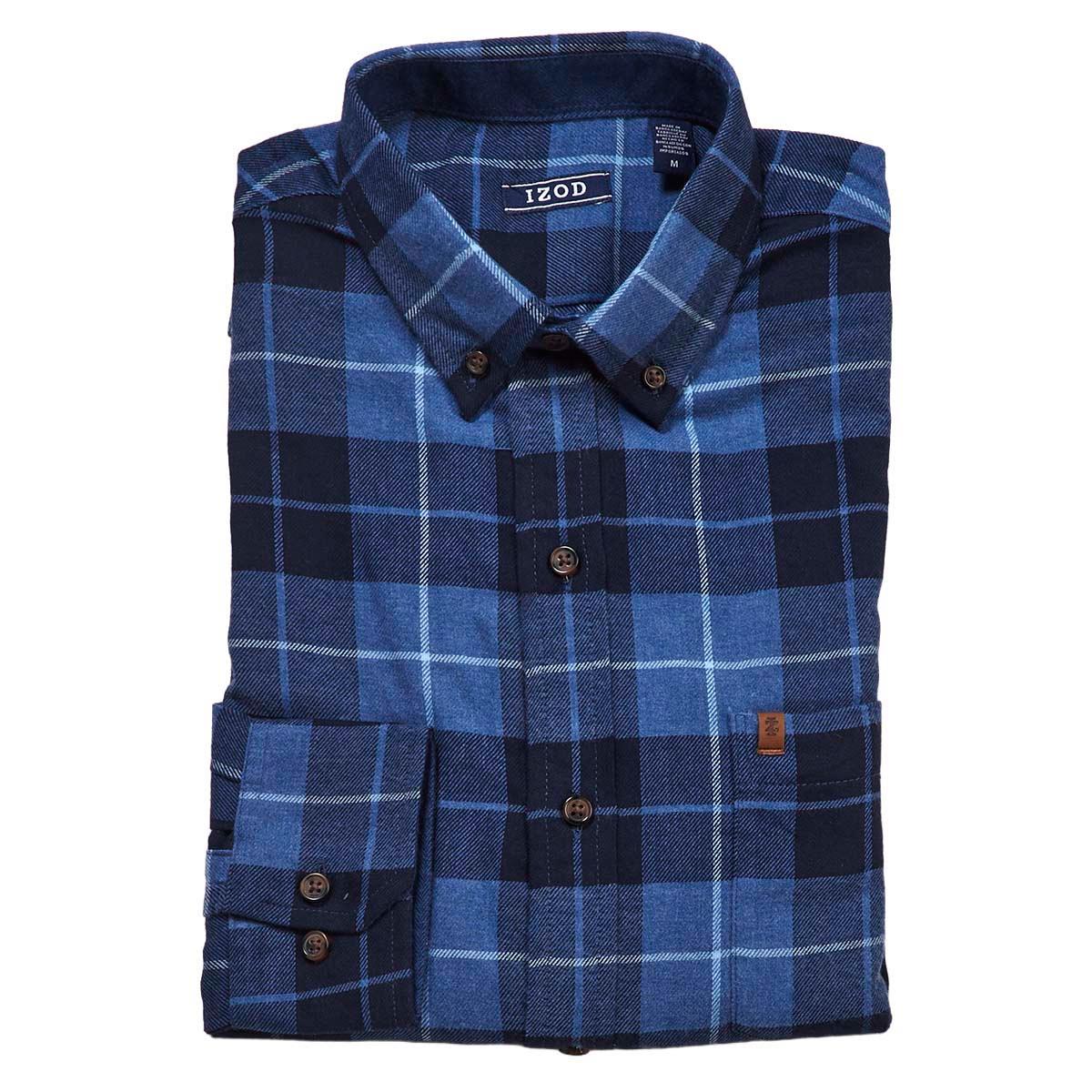 Mens IZOD® Long Sleeve Stratton Flannel Shirt - True Navy