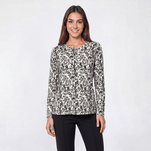 Petite Hasting & Smith Long Sleeve Viney Floral Henley Tee