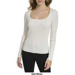 Womens Calvin Klein Long Sleeve Square Neck Ribbed Sweater
