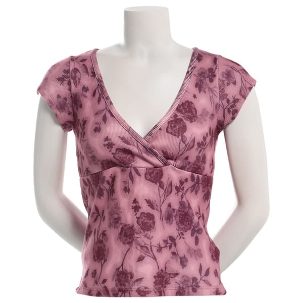Juniors Madden Girl Cap Sleeve Plush Waffle Surplus Top - Wine - image 