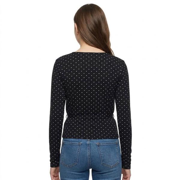 Juniors No Comment Surplice Neck Tie Back Top - Dots