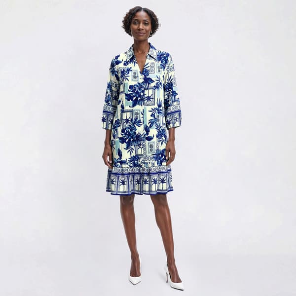 Womens Mlle Gabrielle 3/4 Sleeve Floral Leaf Shirtdress - image 