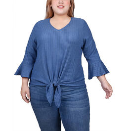 Plus Size NY Collection 3/4 Ruffle Cuff Sleeve Stripe Knit Top