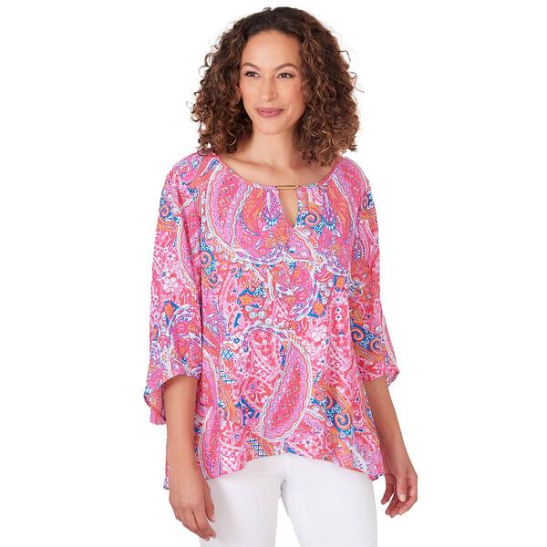 Petite Ruby Rd. Bright Blooms 3/4 Sleeve Paisley Blouse - image 