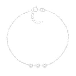 Barefootsies 3 Clear Cubic Zirconia Heart Row Anklet Bracelet