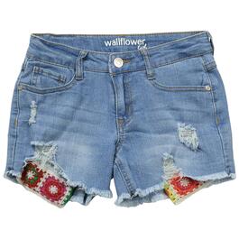 Girls &#40;7-16&#41; Wallflower Crochet Pocket Denim Shortie Shorts