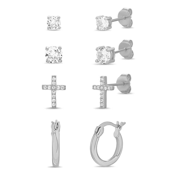 CZ Cross Studs & Hoop Earrings Set - image 