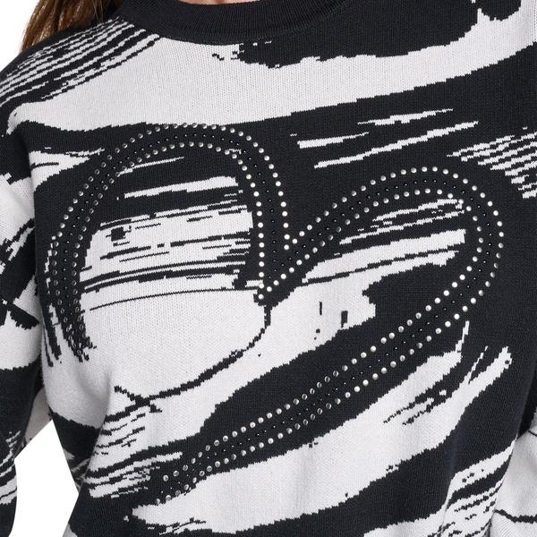 Womens DKNY Long Sleeve Studded Heart Brushstroke Sweater