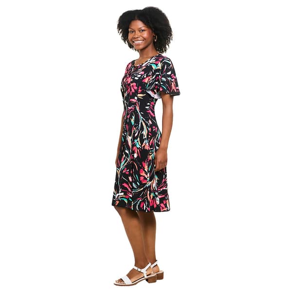 Plus Size Sami & Jo Flutter Sleeve Tie Neck Abstract A-Line Dress