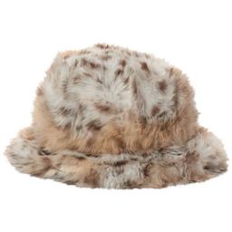 Womens Betsy Johnson Snow Leopard Faux Fur Bucket Hat