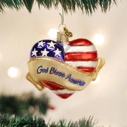 Old World Christmas God Bless America Heart Glass Ornament