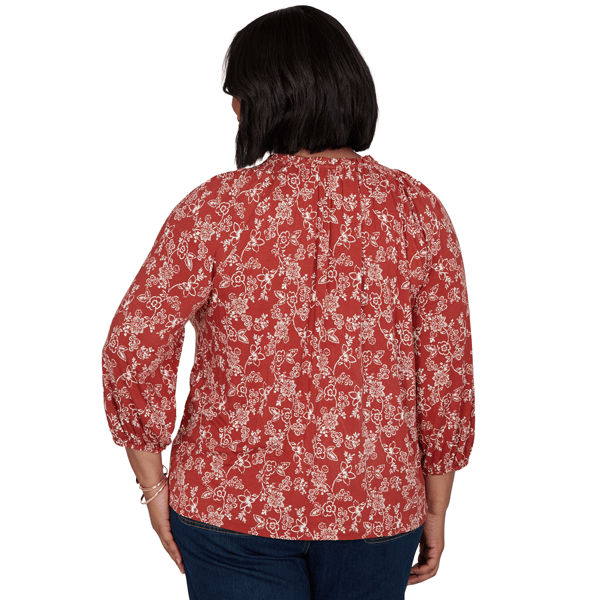 Plus Size Ruby Rd. Romance On The Ranch Ruffle Neck Floral Blouse